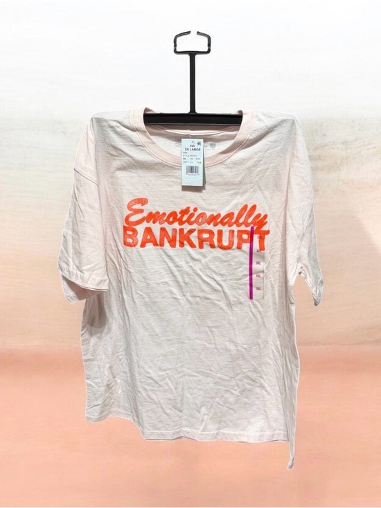 Selena Gomez Tops - Selena Gomez White Tee with Orange "Emotionally BANKRUPT" Graphic
